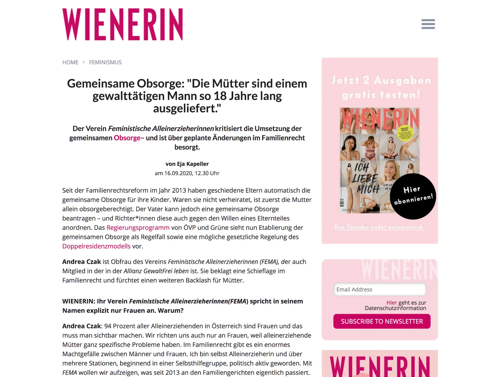 Gemeinsame Obsorge: »Die Mütter sind einem gewalttätigen Mann so 18 Jahre lang ausgeliefert.«